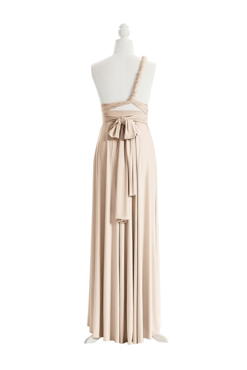 72styles Bridesmaid Dresses for Women, Elastic Pleated High-Waisted Empire Bridesmaid Dress Long Evening Prom Gown for Women Champagne - Image 3